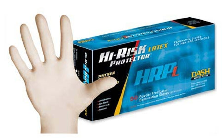 Dash Medical Gloves Hi-Risk Protector Exam Glove Medium NonSterile Latex Extended Cuff Length Textured Fingertips Natural Not Chemo Approved - HRL50