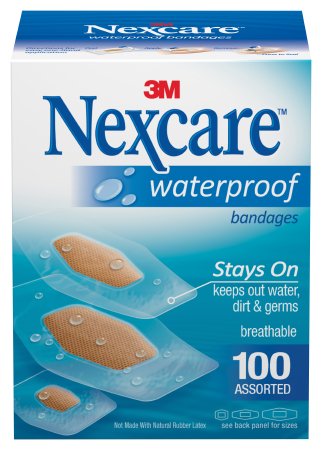 3M Nexcare Wateproof Adhesive Strip 7/8 X 1-1/16 Inch / 1-1/4 X 2-1/2 Inch / 1-1/16 X 2-1/4 Inch Plastic / Film Rectangle Clear / Tan Sterile - 432-100