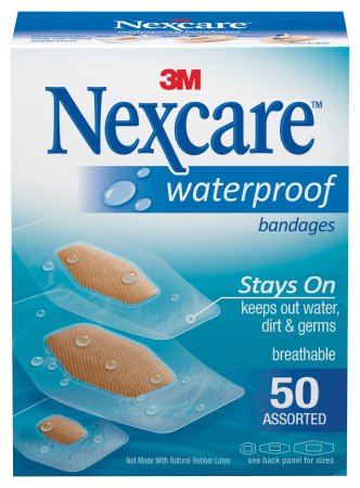 Nexcare Wateproof - Adhesive Strip 7/8 X 1-1/16 Inch / 1-1/4 X 2-1/2 Inch / 1-1/16 X 2-1/4 Inch Plastic / Film Rectangle Clear / Tan Sterile - 432-50-3