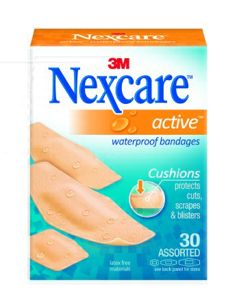 3M Nexcare Active Waterproof Adhesive Strip Assorted Sizes Plastic Rectangle Clear / Tan Sterile - 516-30PB
