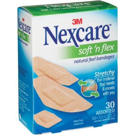 3M Nexcare Soft 'n Flex Adhesive Strip 15/16 X 1-1/8 Inch / 7/8 X 2-1/4 Inch / 1-1/8 X 3 Inch Fabric Rectangle Tan Sterile - 576-30PB