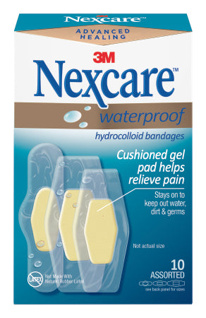 Nexcare Waterproof - Adhesive Strip 1 X 2-1/5 Inch / 1-1/5 X 2-2/5 Inch / 1 X 2 - 7/10 Inch Film / Hydrocolloid Rectangle Clear Sterile - AWB-10