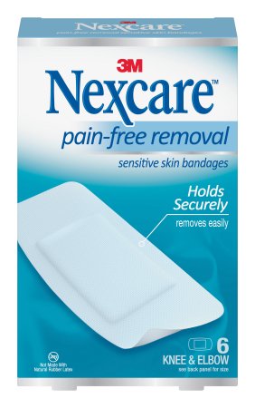 Nexcare Sensitive Skin - Adhesive Strip 1-1/8 X 5 - 15/16 Inch / 2-1/4 X 10 - 7/8 Inch / 3 X 5-7/8 Inch Silicone Knee / Elbow White Sterile - SSB-06