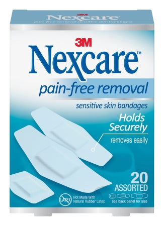 3M Nexcare Sensitive Skin Adhesive Strip 7/8 X 1-1/4 Inch / 1-1/8 X 3 Inch / 15/16 X 1 - 1/8 Inch Silicone Rectangle White Sterile - SSB-20A