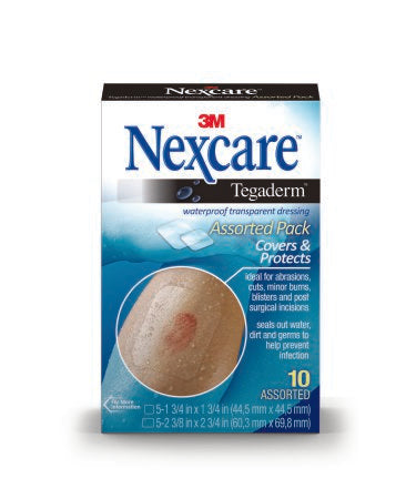 3M Nexcare Tegaderm Transparent Dressing Assorted (5) 1-3/4 X 1-3/4 Inch, (5) 2-3/8 X 2-3/4 Inch 2 Tab Delivery Without Label Sterile - TEGA-10