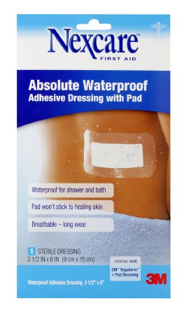 Nexcare Absolute Waterproof - Adhesive Dressing 3-1/2 X 6 Inch Plastic Rectangle Clear Sterile - W3589