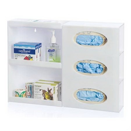 Market Lab - Glove Box Holder Wall Mounted 3-Box Capacity White 22 W X 4-1/2 D X 16 H Inch Acrylic - 14451-WH