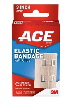 3M ACE Elastic Bandage 3 Inch Width Standard Compression Clip Detached Closure Tan NonSterile - 207314