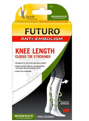 3M Futuro Anti-Embolism Stockings Knee High Large / Regular White Closed Toe - 71057EN