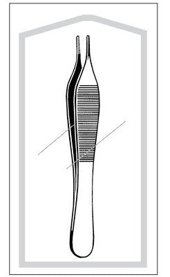 Merit - Dressing Forceps Adson 4-3/4 Inch Length Mid Grade Stainless Steel Sterile Thumb Handle Straight Serrated, Blunt Tip - 96-2571M