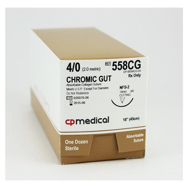 C.P. Medical Suture 4-0 Chromic Gut Fs-2 Beige 18" Monofilament 12/Bx - 558CG