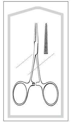 Merit - Mosquito Forceps Hartmann 3-1/2 Inch Length Mid Grade Stainless Steel Sterile Finger Ring Handle Straight Serrated, Blunt Tip - 96-2556M