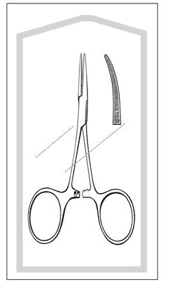 Merit - Mosquito Forceps Hartmann 3-1/2 Inch Length Mid Grade Stainless Steel Sterile Finger Ring Handle Curved Serrated, Blunt Tip - 96-2557M