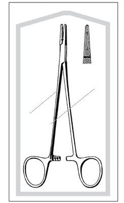 Merit Sterile - Needle Holder 6 Inch Length Straight Blunt Serrated Tips Finger Ring Handle - 96-2591M
