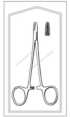 Merit Sterile - Needle Holder 4-3/4 Inch Length Straight Blunt Serrated Jaws Finger Ring Handle - 96-2583M