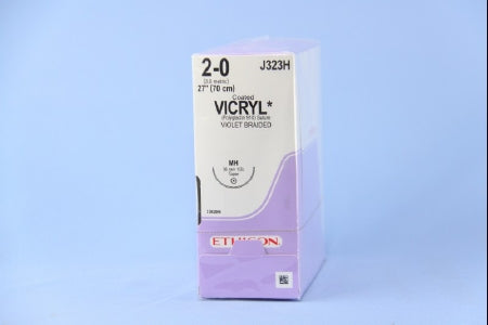 Coated Vicryl - Suture with Needle Absorbable Coated Violet Suture Braided Polyglactin 910 Size 2 - 0 27 Inch Suture 1-Needle 36.4 mm Length 1/2 Circle Taper Point Needle - J323H