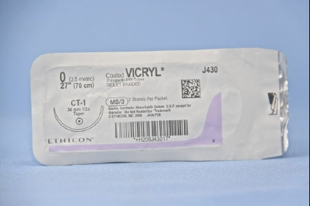 J & J Healthcare Systems Coated Vicryl Suture with Needle Absorbable Coated Violet Suture Braided Polyglactin 910 Size 0 27 Inch Suture 1-Needle 36 mm Length 1/2 Circle Taper Point Needle - J340H