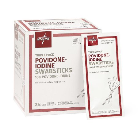 Medline - Impregnated Swabstick 10% Strength Povidone-Iodine Individual Packet NonSterile - MDS093902