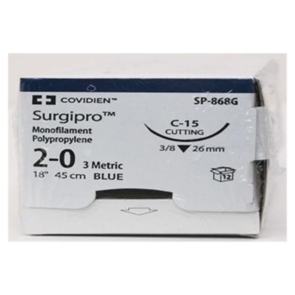 Medtronic MITG-Covidien Suture 2-0 Polypropylene C-15 Surgipro Ii Blue 18" Monofilament 12/Ca - SP868G