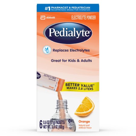 Abbott Nutrition Pedialyte Pediatric Oral Electrolyte Solution Orange Flavor 17 Gram Individual Packet Powder - 64177