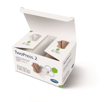Hartmann TwoPress 2 2 Layer Compression Bandage System 4 Inch X 7 Yard / 4 Inch X 8-9/10 Yard Standard Compression Self-adherent Closure Tan / White - 931687