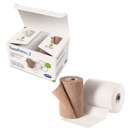 TwoPress 2 - 2 Layer Compression Bandage System 4 Inch X 7 Yard / 4 Inch X 8-9/10 Yard 40 mmHg Self-adherent Closure Tan / White NonSterile - 931687