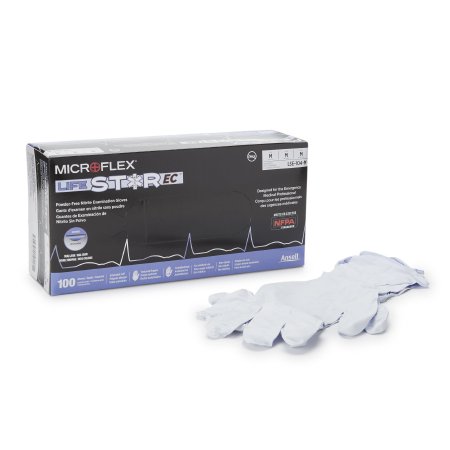 LifeStar EC - Exam Glove Medium NonSterile Nitrile Extended Cuff Length Textured Fingertips White / Blue Not Chemo Approved - LSE-104-M
