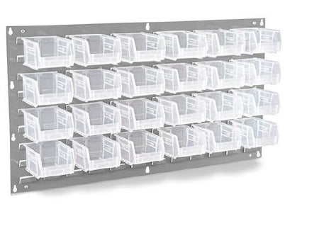 Uline Wall Mount 19 X 36 Inch, 3 X 4 X 5-1/2 Inch Bin Clear Bin 24 Bins - H-1909C