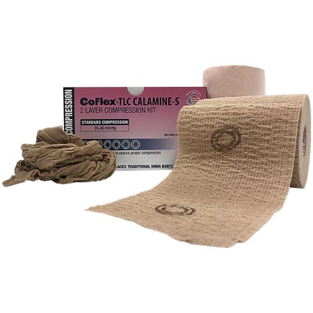 CoFlex TLC Calamine with Indicators - 2 Layer Compression Bandage System 4 Inch X 6 Yard / 4 Inch X 7 Yard 35 to 40 mmHg Self-adherent / Pull On Closure Tan NonSterile - 8840UBC-SC