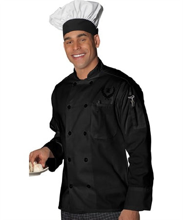 Kinetic Manufacturing Group Chef's Coat Black Medium / Large Long Sleeves Hip Length - 3301 L & M