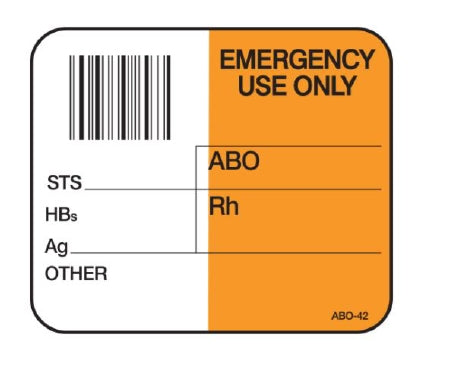 Shamrock Scientific - Pre-Printed Label Laboratory Use Orange / White Plastic Emergency Use Only Barcode Black Lab / Specimen 1-1/2 X 1-3/4 Inch - ABO-42