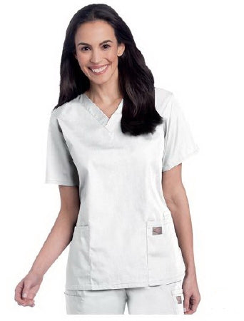 Landau Uniforms Scrub Shirt X-Large White 2 Pockets Short Set-In Sleeves Female - 70221-WHITE-XL