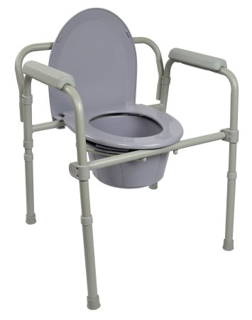 McKesson McKesson Folding Commode Chair Fixed Arm Steel Frame Back Bar 16-3/5 to 22-1/2 Inch Height - 146-11148-1