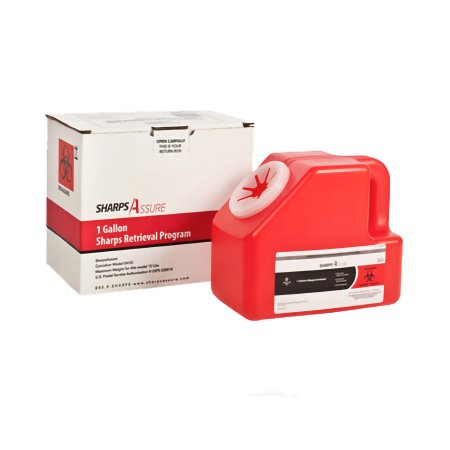 Sharps Assure - Mailback Sharps Container 9 L X 5-1/2 W X 7-3/10 H Inch 1 Gallon Red Base / Translucent Lid Vertical Entry Screw On Lid - SA1G-18