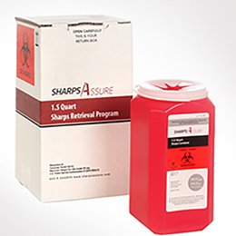 Sharps Assure - Mailback Sharps Container 3-3/4 L X 3-3/4 W X 7 H Inch 1.5 Quart Red Base / Translucent Lid Vertical Entry - SA1Q