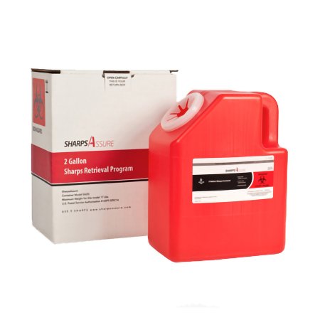 Sharps Assure - Mailback Sharps Container 11-2/5 H X 5-1/2 W X 9 L Inch 2 Gallon Red Base / Translucent Petals Vertical Entry - SA2G-12