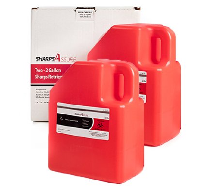 Sharps Assure - Mailback Sharps Container 11-2/5 H X 5-1/2 W X 9 L Inch 2 Gallon Red Base / Translucent Petals Vertical Entry - SA2G2