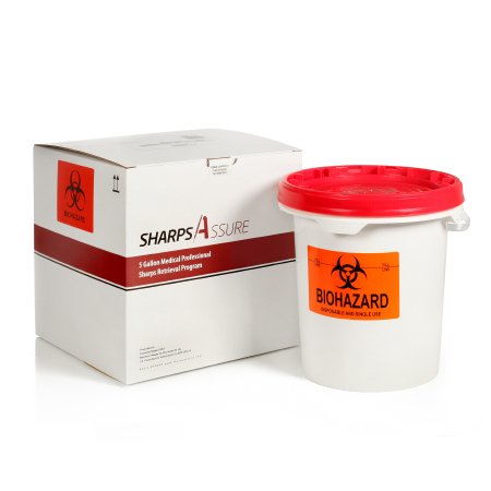 Sharps Assure - Mailback Sharps Container 14 H X 15 W X 14 l Inch 5 Gallon White Base / Red Lid Horizontal / Vertical Entry Screw On Lid - SA5G