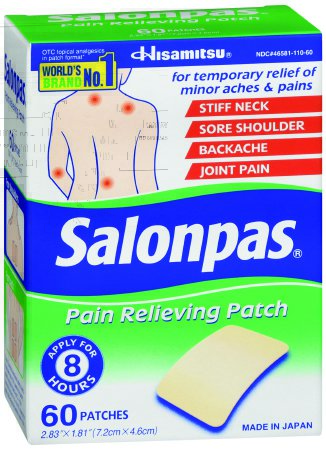 Emerson Healthcare Salonpas Topical Pain Relief 3.1% - 6% - 10% Strength Camphor / Menthol / Methyl Salicylate Patch 60 per Box - 46581011060