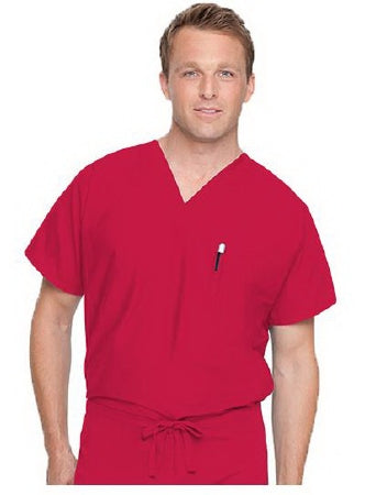 Landau Uniforms Scrub Shirt Medium True Red 2 Pockets Short Sleeves Unisex - 7502TRPMED