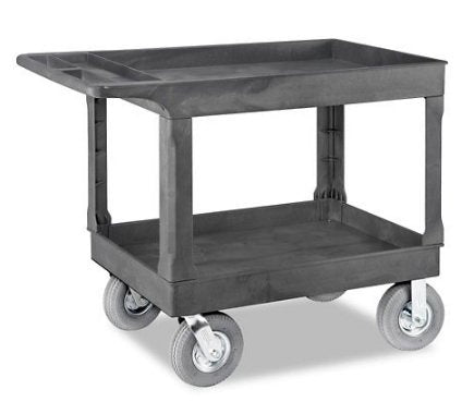 Uline - Utility Cart High Density Polyethylene 25 X 37 X 45 Inch 24-9/16 X 33-5/16 Inch Top Shelf, 23-11/16 X 32-9/16 Inch Bottom Shelf, 4-3/4 X 22-3/16 Handle Tray - H-2505BL