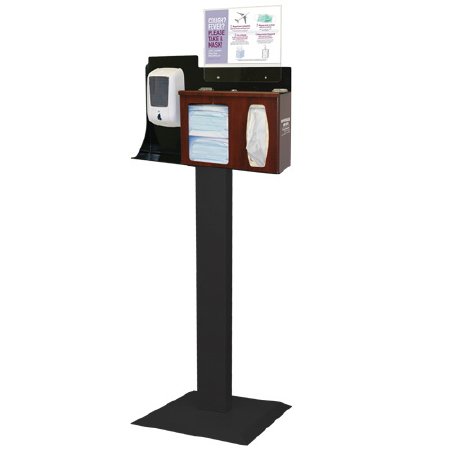 Signature Series - Hygiene Dispensing Station Floor Stand Cherry / Black / Clear 18 X 22.2 X 58.9 Inch, 3 Compartments ABS Plastic / Powder-Coated Steel / PETG Plastic - BD116-0033