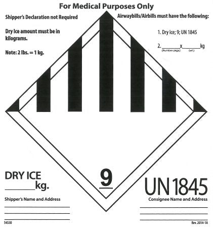 Therapak Corporation - Pre-Printed Label Advisory Label White Dry Ice Shipping L Black Temperature Control 5-1/2 X 5-1/2 - 54530G