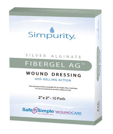 Safe N Simple SimpurityFibergel AG Silver Alginate Dressing 2 X 2 Inch Square - SNS56712