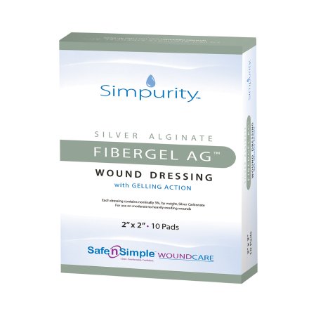 Simpurity Fibergel AG - Silver Alginate Dressing 2 X 2 Inch Square Sterile - SNS56712
