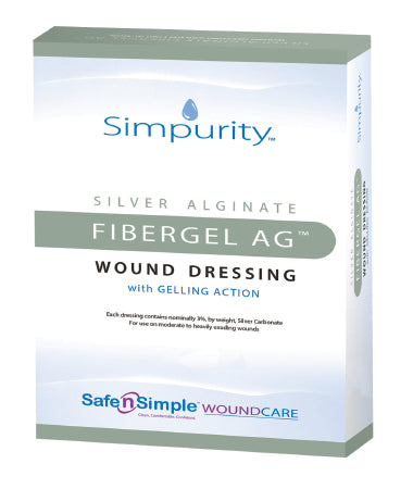 Safe N Simple SimpurityFibergel AG Silver Alginate Dressing 4 X 4-3/4 Inch Rectangle - SNS56716