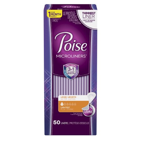 Kimberly Clark PoiseMicroliners Bladder Control Pad 6.9 Inch Length Light Absorbency Absorb-Loc One Size Fits Most Female Disposable - 48288