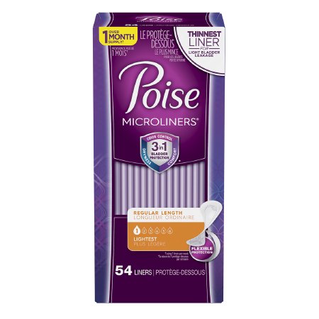 Kimberly Clark PoiseMicroliners Bladder Control Pad 5.9 Inch Length Light Absorbency Absorb-Loc One Size Fits Most Female Disposable - 48294