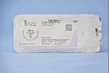 J & J Healthcare Systems Coated Vicryl Suture with Needle Absorbable Coated Violet Suture Braided Polyglactin 910 Size 0 27 Inch Suture 1-Needle 40 mm Length 5/8 Circle Taper Point Needle - J381H