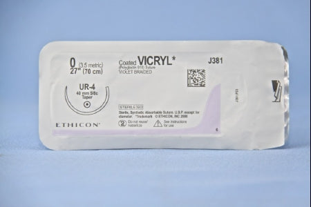 Coated Vicryl - Suture with Needle Absorbable Coated Violet Suture Braided Polyglactin 910 Size 0 27 Inch Suture 1-Needle 40 mm Length 5/8 Circle Taper Point Needle - J381H